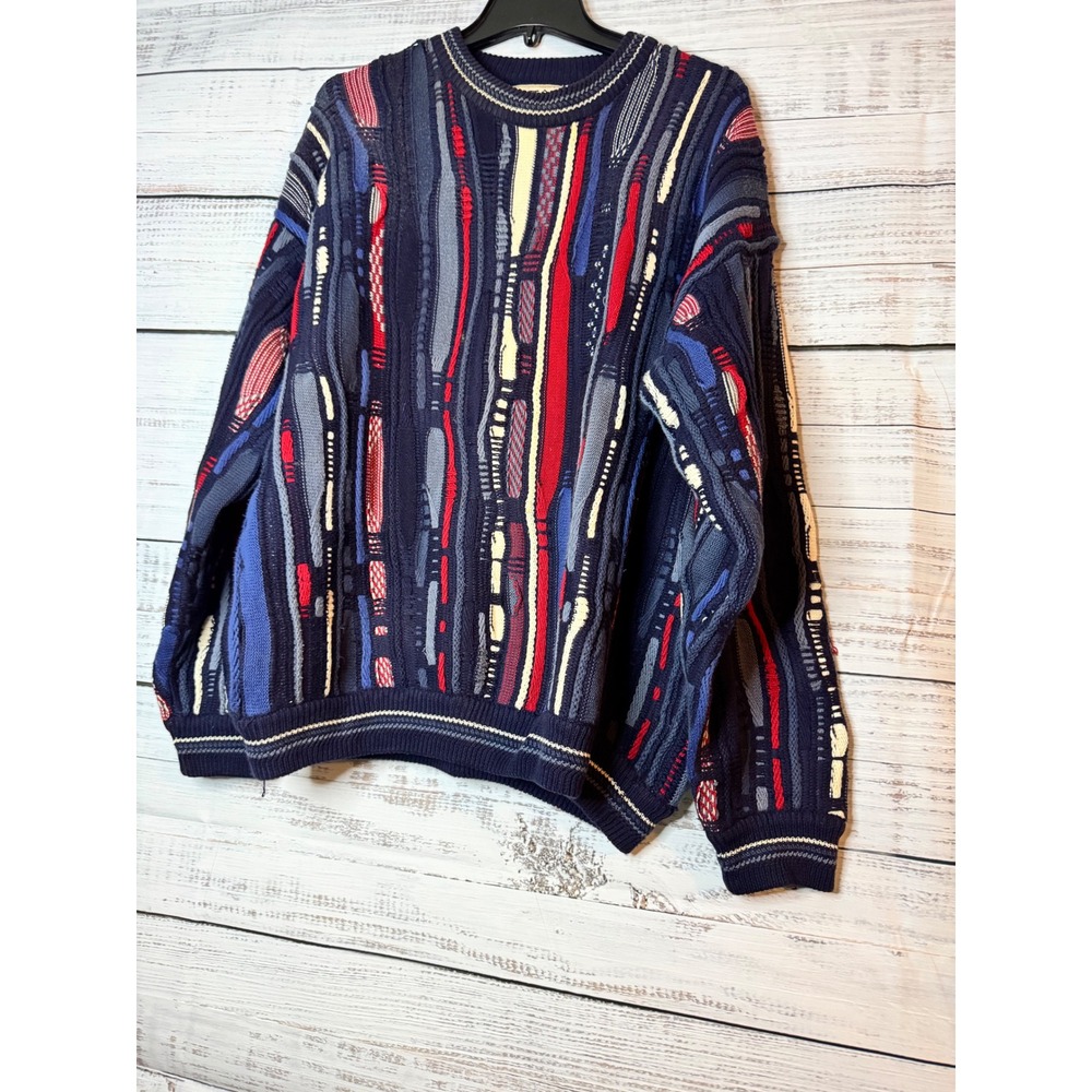 Cotton Traders Mens Vintage 90s Coogi Style 3D Textured Knit Sweater Navy Blue M